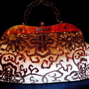 Plush Velvet Clutch Evening Bag Cream and Brown